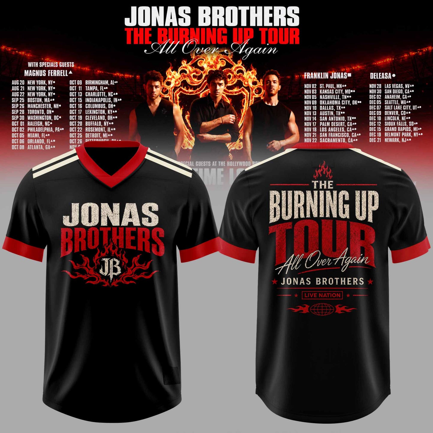 .Jns Bros The Burning Up Tour All Over Again 3D All-Over Print Football Jersey V5