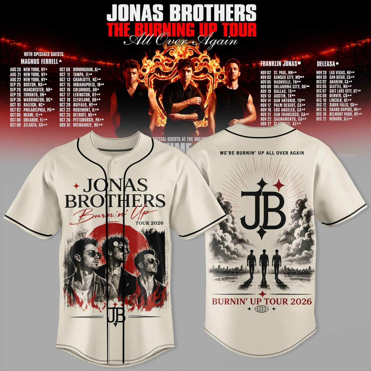 .Jns Bros The Burning Up Tour All Over Again 3D All-Over Print Baseball Jersey V4