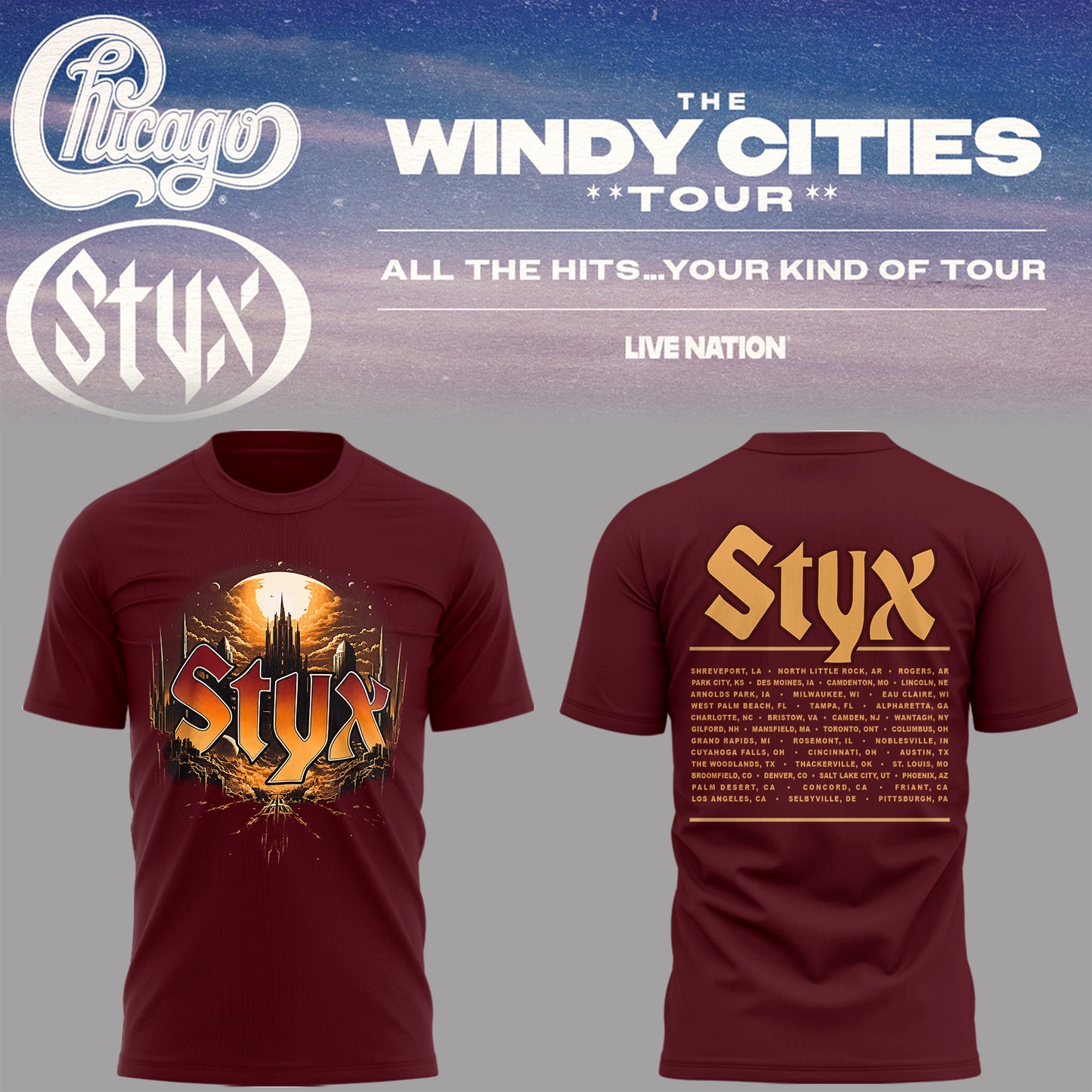 Limited Edition The Windy Cities Tour – All The Hits… Your Kind of Tour T-Shirt