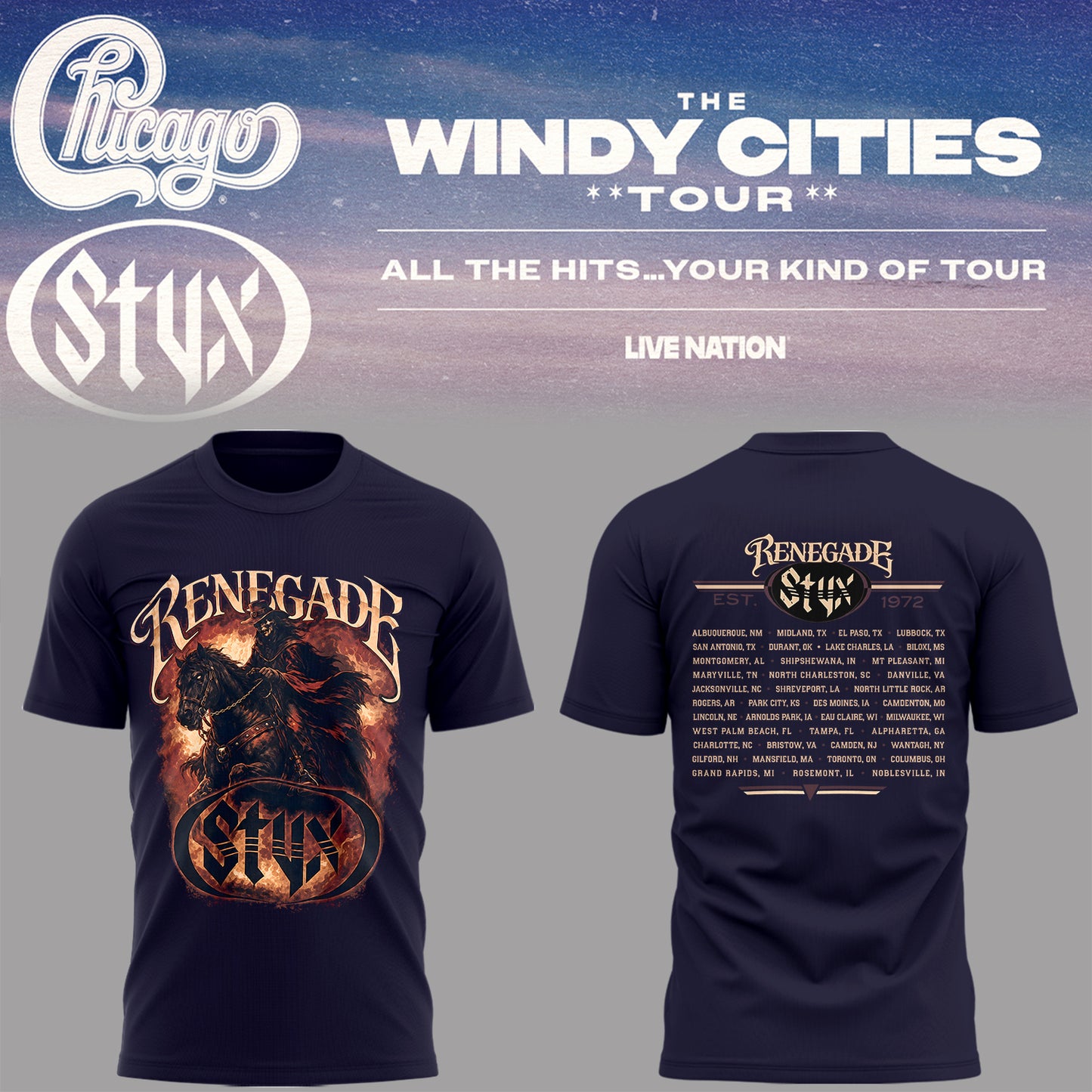 Limited Edition The Windy Cities Tour – All The Hits… Your Kind of Tour T-Shirt