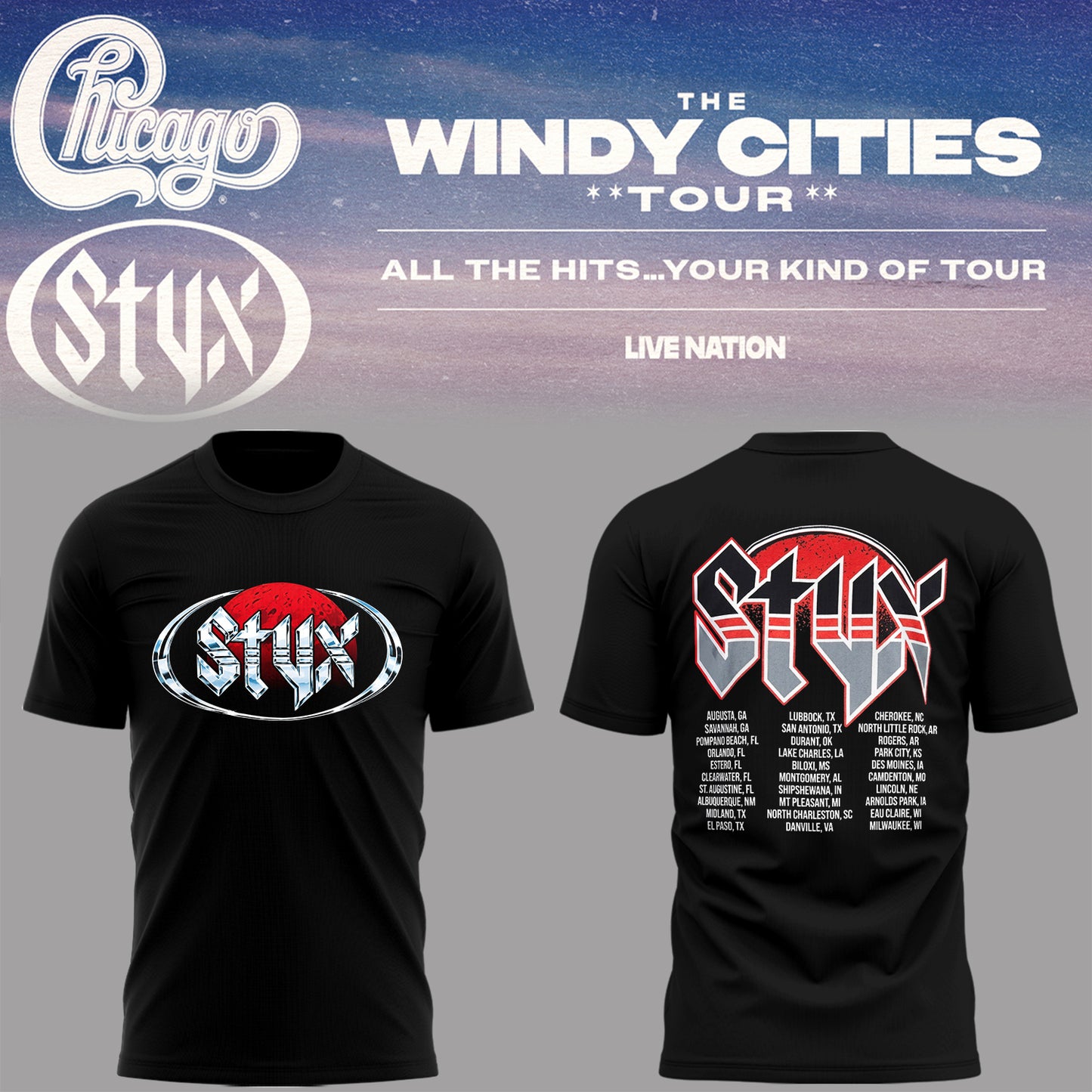 Limited Edition The Windy Cities Tour – All The Hits… Your Kind of Tour T-Shirt
