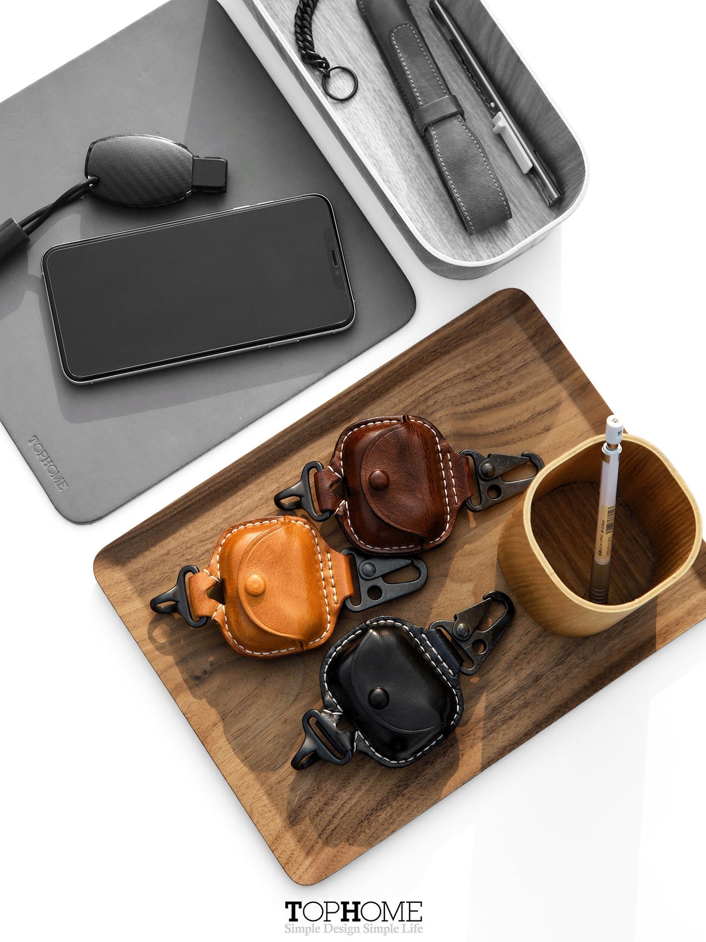 AirPods Pro Leather Case, Premium Genuine Leather Cover for AirPods Pro Case with Fine Metal Carabiner/Earbuds Accessories Thanksgiving Gift