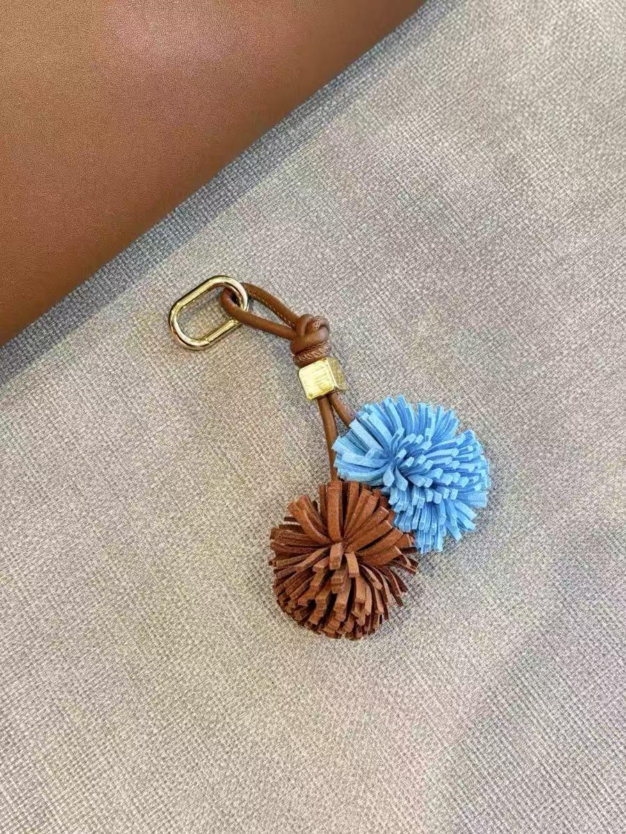 Handmade Leather Orange Pompom Charm, Handmade Floral Charm, Cute Flower Leather Handbag/ Purse Charm, Flower Keychain,gift for her