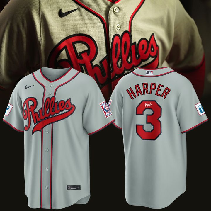 Bryce Harper Philadelphia Phillies Nike 2026 Field of Dreams Stadium Jersey - Gray - Signature