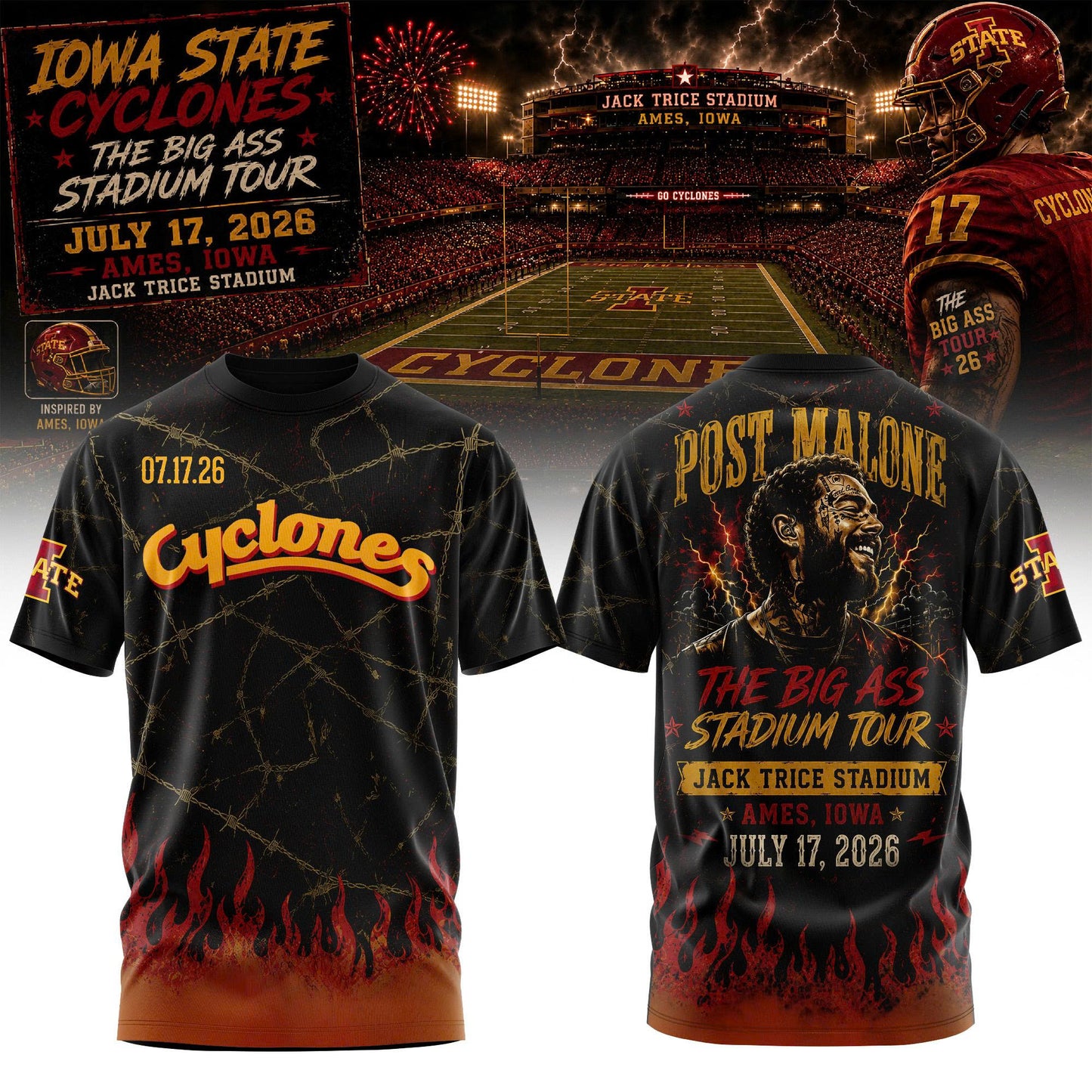 Post Malone Iowa State Cyclones Tour T-Shirt