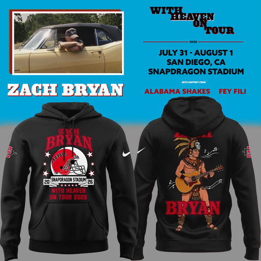 02.09. Limited Edition Zach Bryan x San Diego State Football - With Heaven On Tour 2026 Hoodie