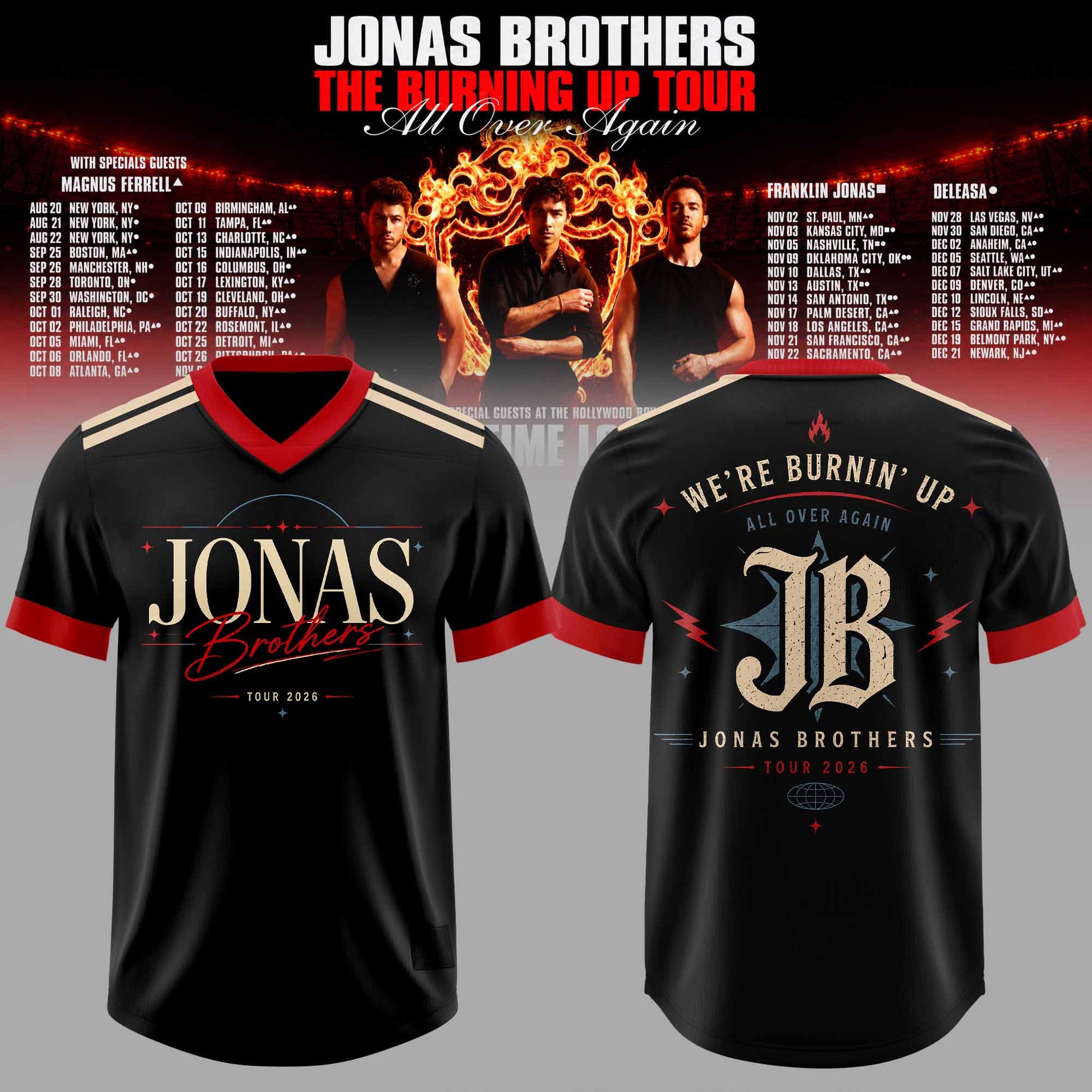 .Jns Bros The Burning Up Tour All Over Again 3D All-Over Print Football Jersey V8