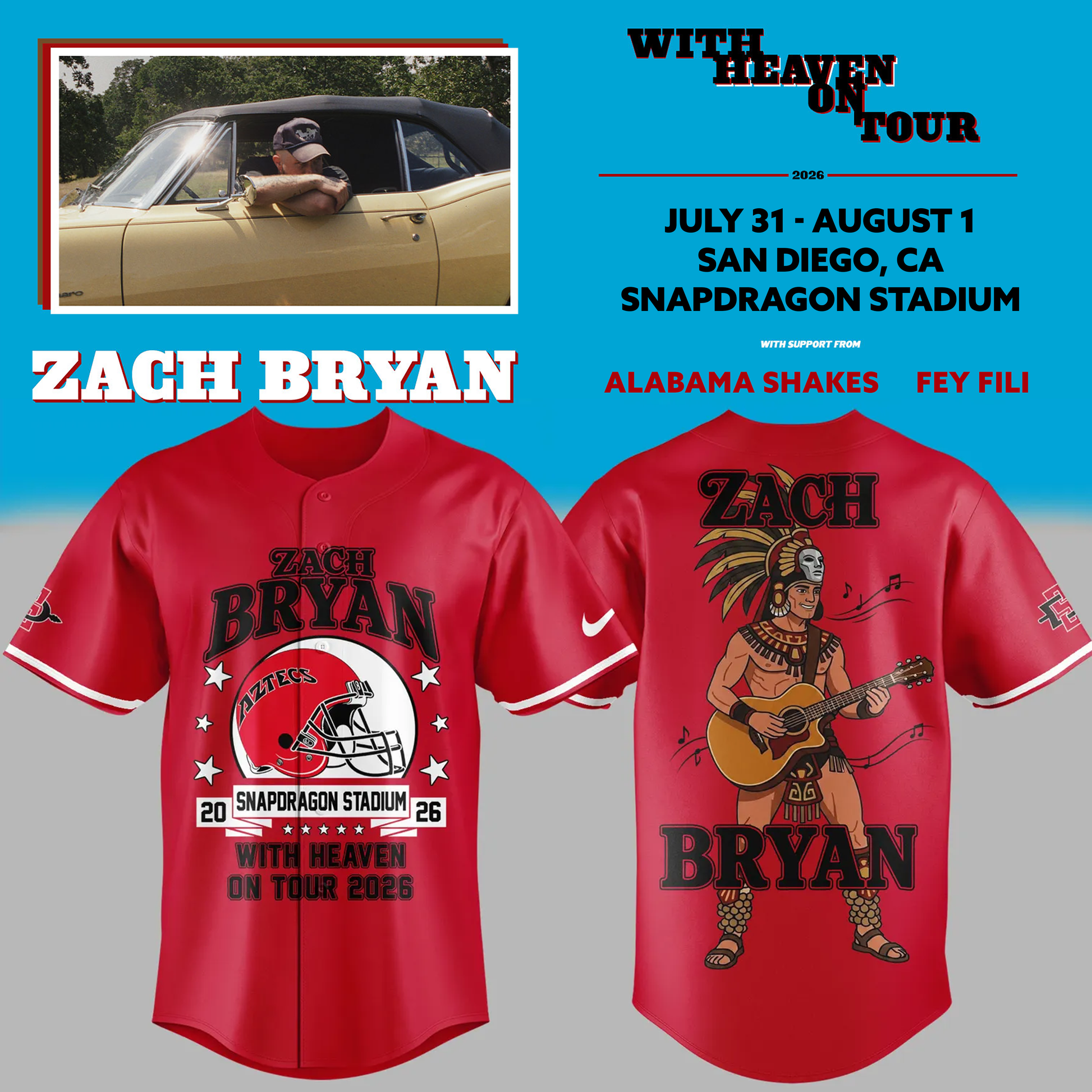 02.26. Limited Edition Zach Bryan x San Diego State Football - With Heaven On Tour 2026 Jersey