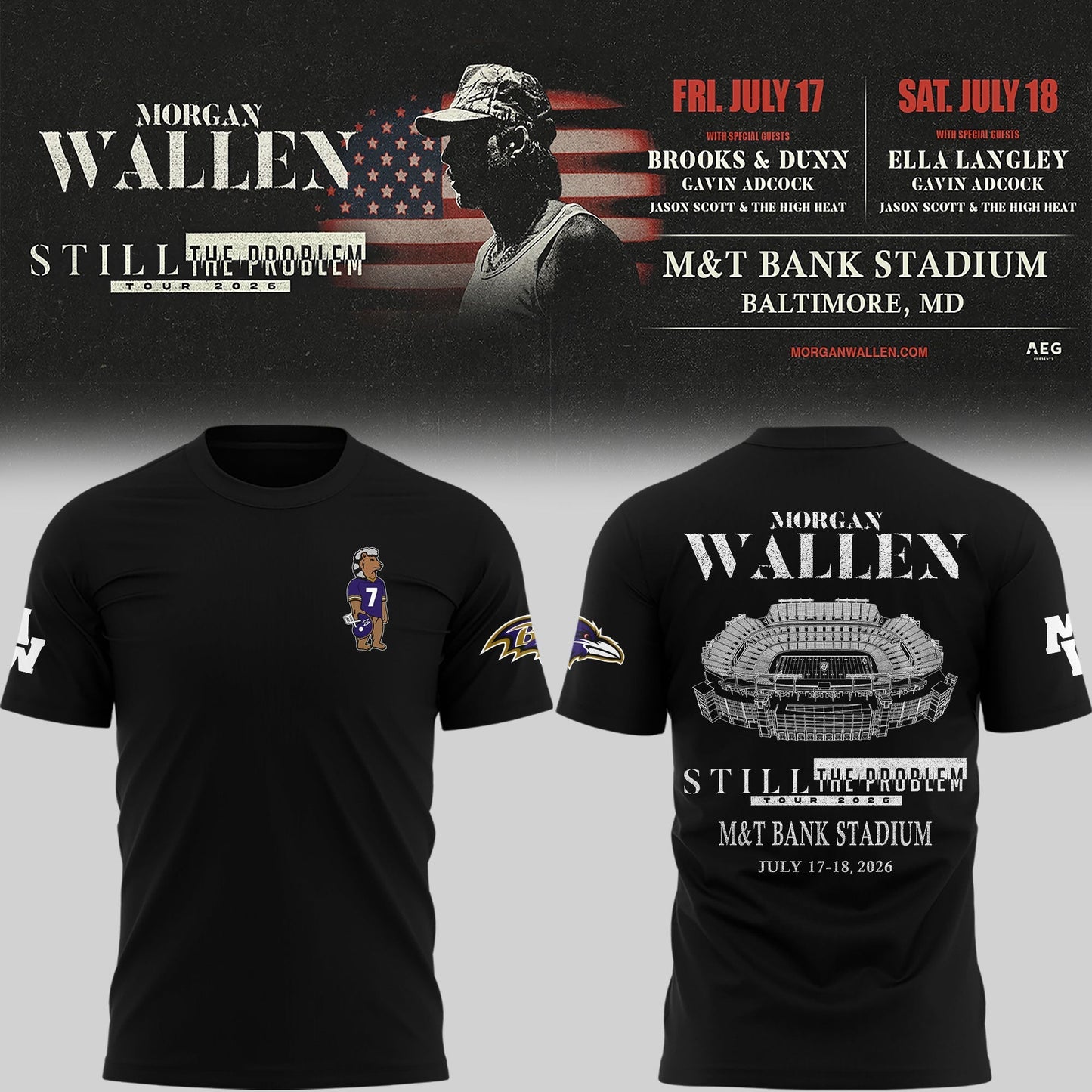 1.Special New Edition Baltimore Ravens x MW  Black Tshirt 2026