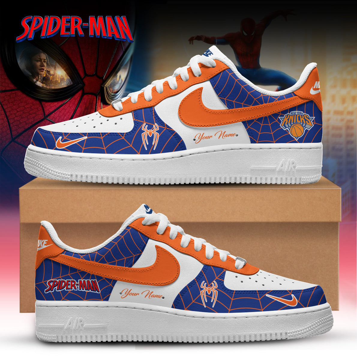 ,   NBA Knicks x Spider Man 2026 Edition Custom Nike Air Force 1 Low for Fans