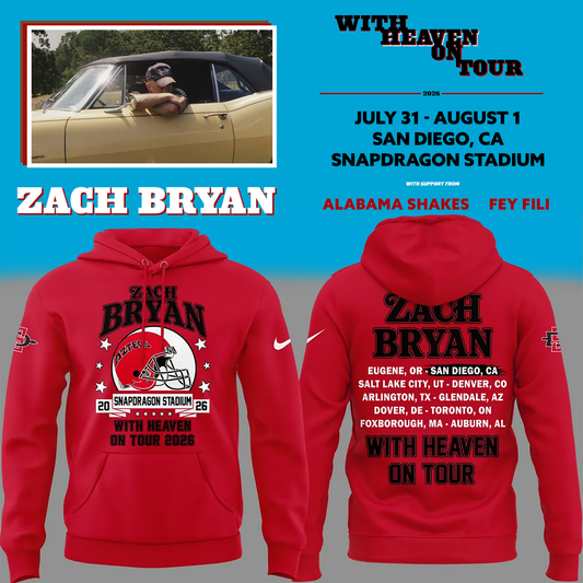 02. New Hoodie Zach Bryan x San Diego State Football - With Heaven On Tour 2026 Hoodie