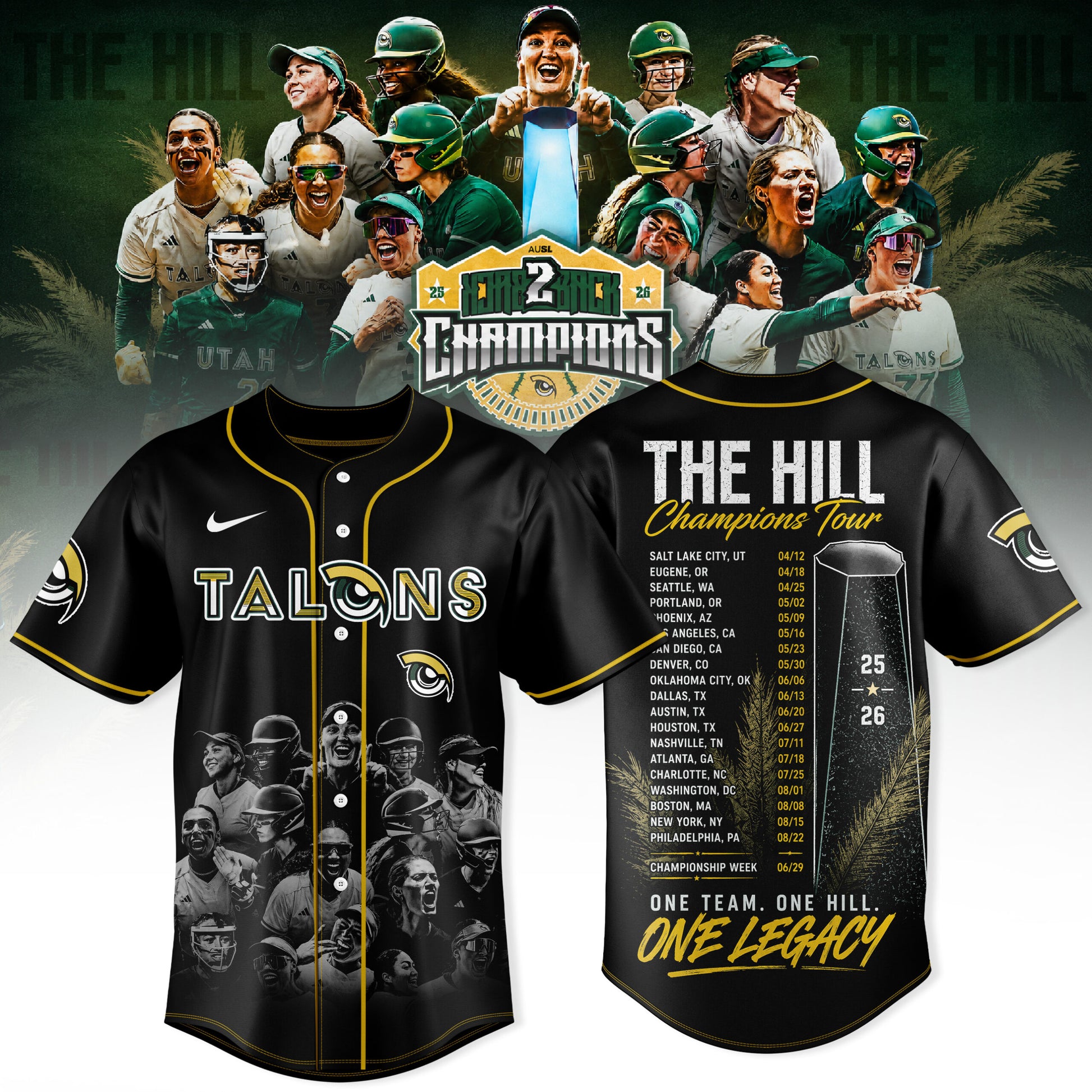 Utah Talons AUSL 2026 Champions Premium 3D Baseball Jersey - Midnight Black