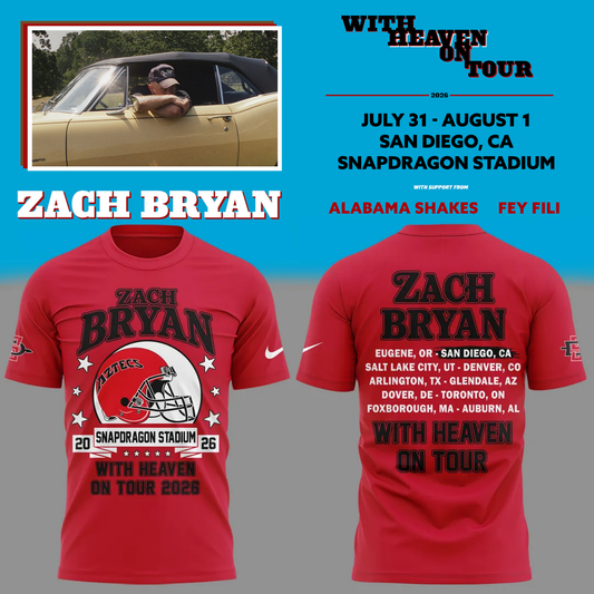 01. Zach Bryan x San Diego State Football - With Heaven On Tour 2026 T-Shirt