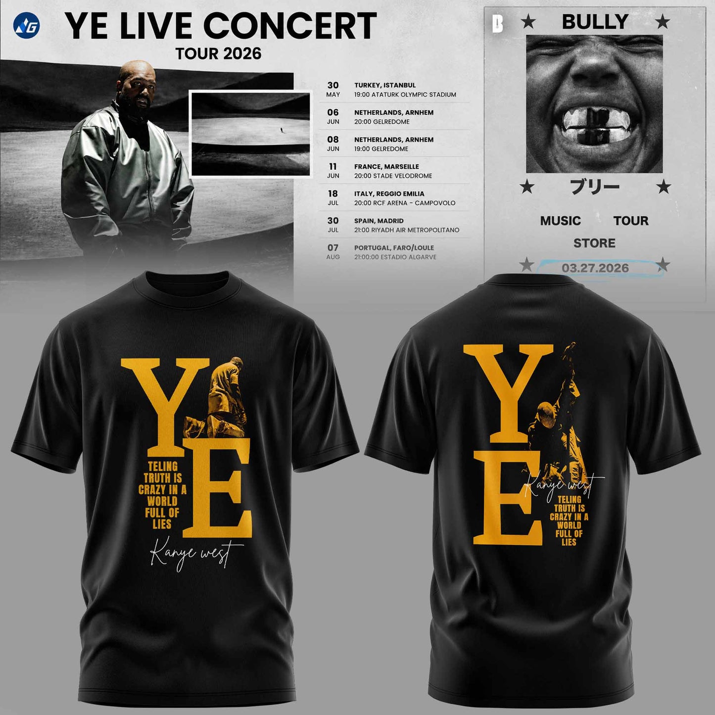 Bully Live Concert Tour 2026 Premium 3D T-Shirt - Vintage Black
