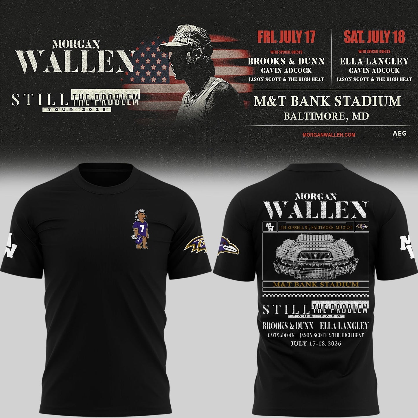 Special New Edition Baltimore Ravens x MW  Black Tshirt 2026