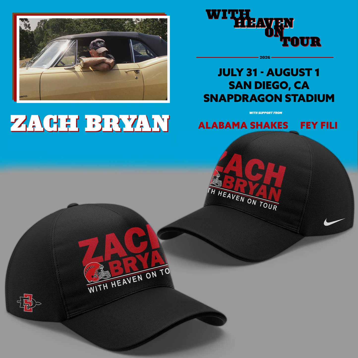 01.16. Perfect Black Shirt 2026 Zach Bryan x San Diego State Football - With Heaven On Tour 2026 T-Shirt