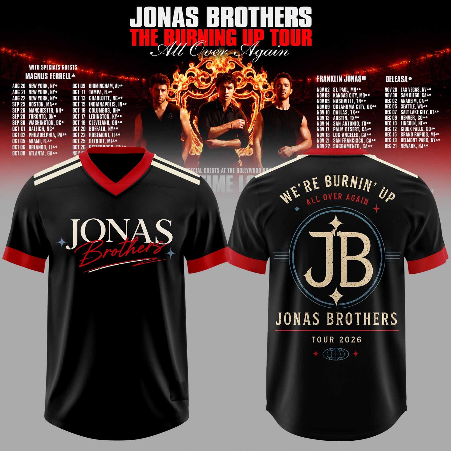 .Jns Bros The Burning Up Tour All Over Again 3D All-Over Print Football Jersey V6