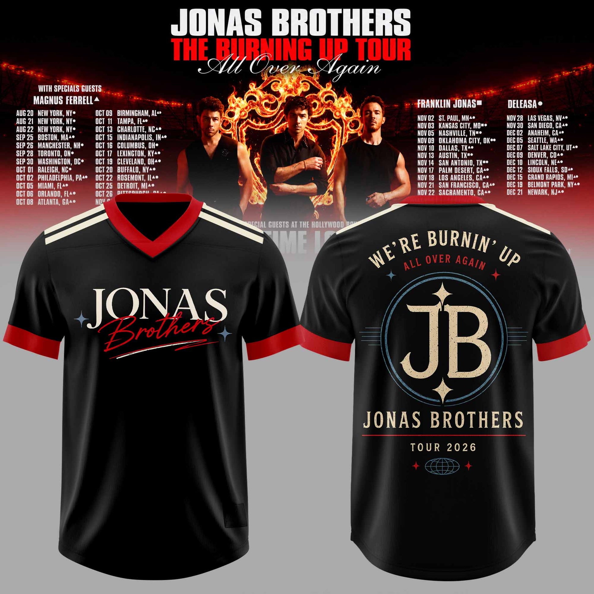 .Jns Bros The Burning Up Tour All Over Again 3D All-Over Print Football Jersey V6