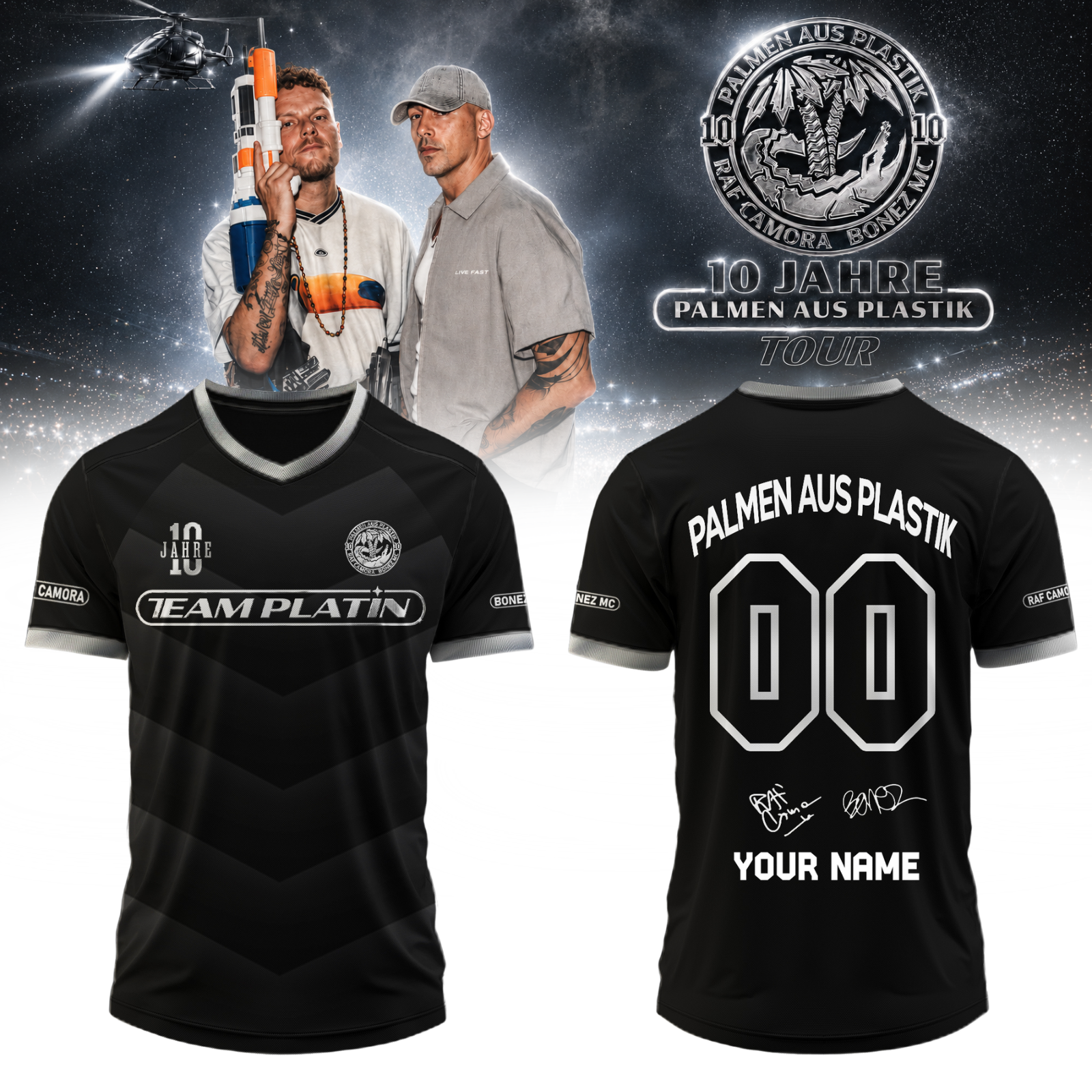 __,RAF Camora &amp; Bonez MC "10 Jahre Palmen aus Plastik Tour". Limited Edition Signature Jersey Custom Name