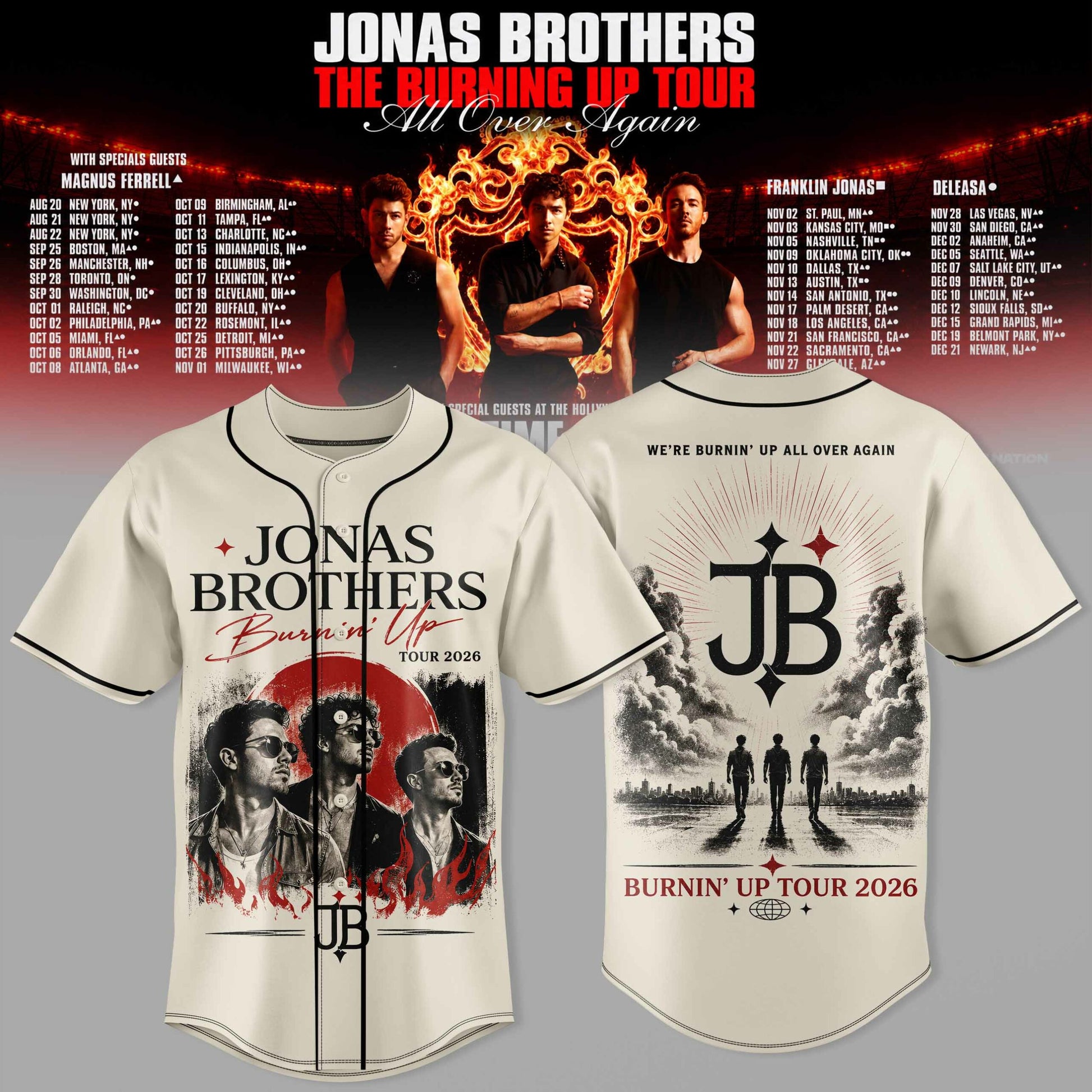 .Jns Bros The Burning Up Tour All Over Again 3D All-Over Print Baseball Jersey V4
