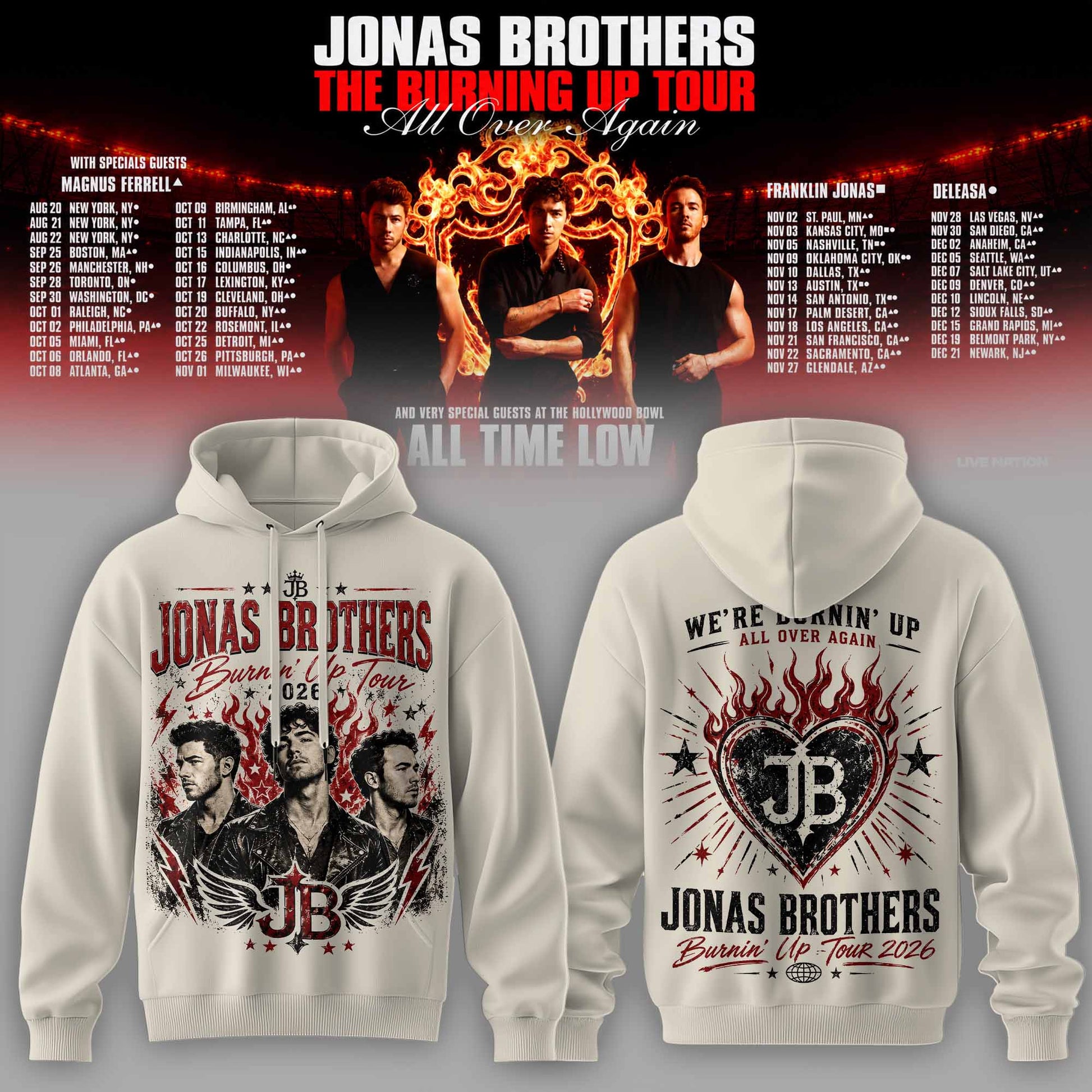 .Jns Bros The Burning Up Tour All Over Again 3D All-Over Print Hoodie V3