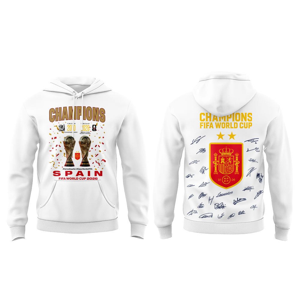 Spain World Cup Champions 2026 White Hoodie