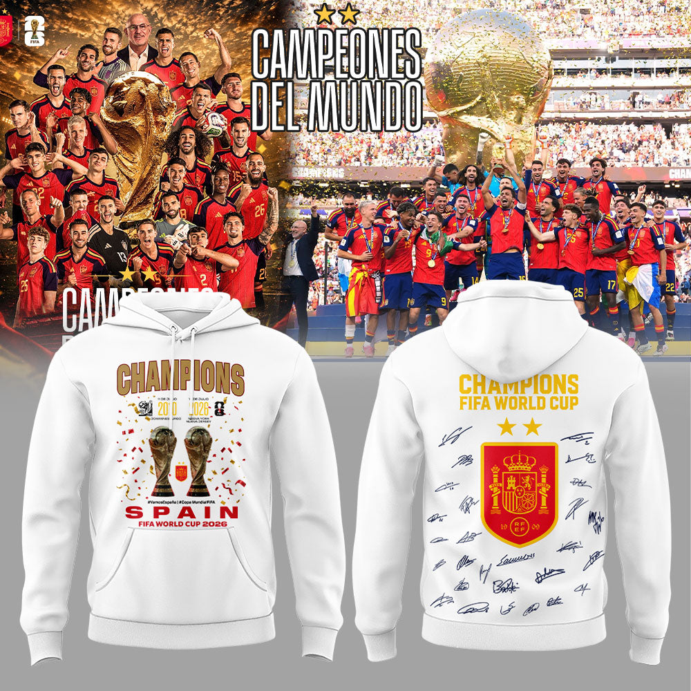 Spain World Cup Champions 2026 White Hoodie