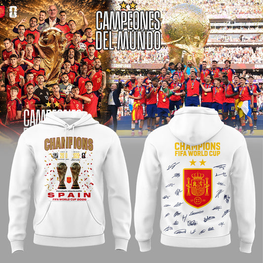 Spain World Cup Champions 2026 White Hoodie