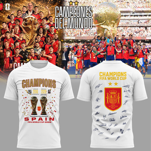 Spain World Cup Champions 2026 White Shirt