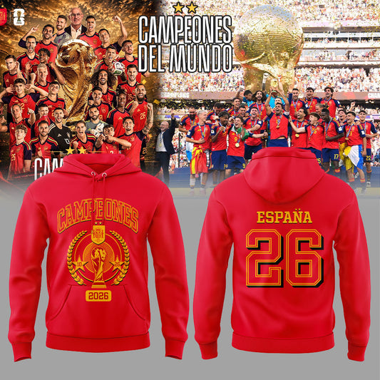 Spain World Cup Champions 2026 Red Hoodie