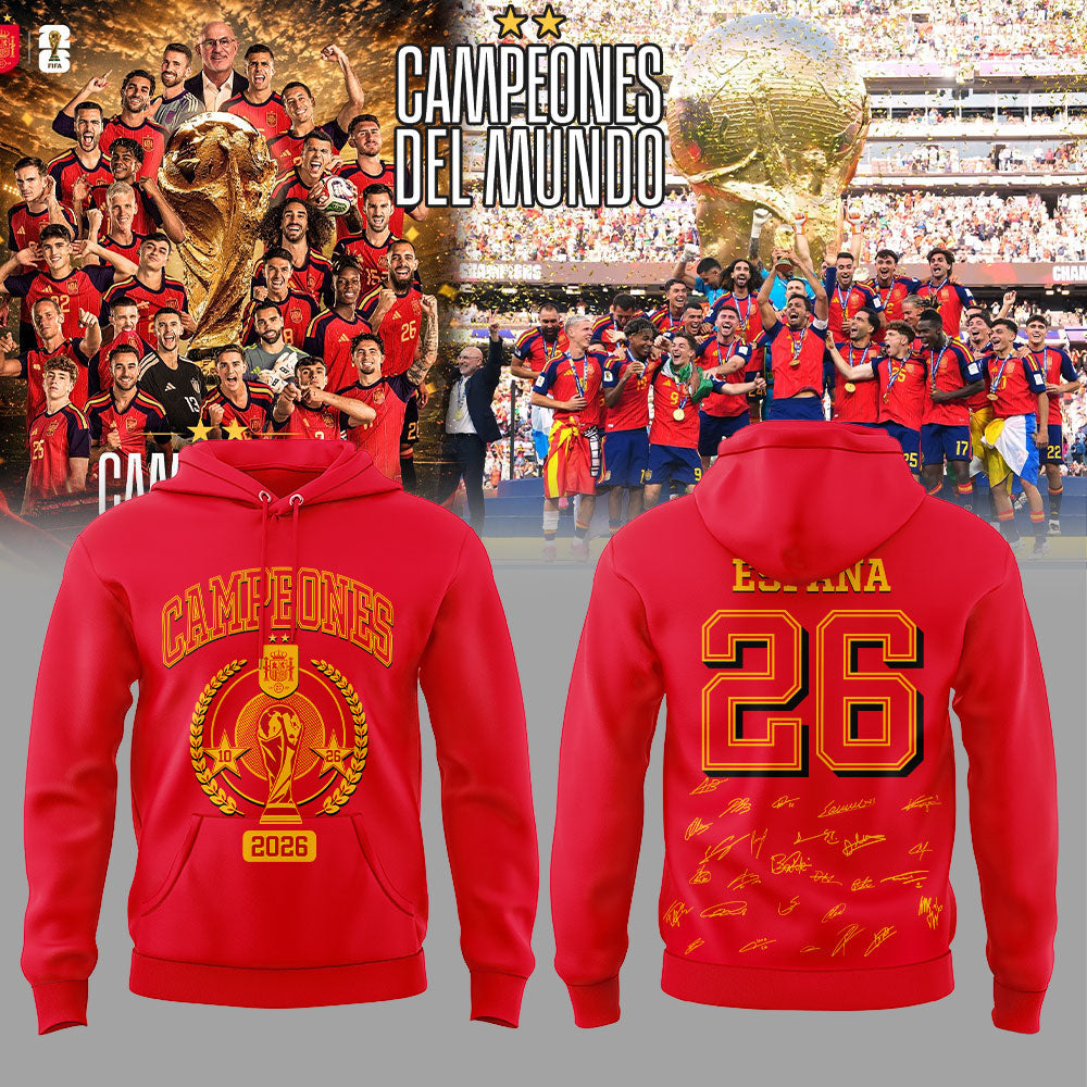 Spain World Cup Champions 2026 Red V2 Hoodie