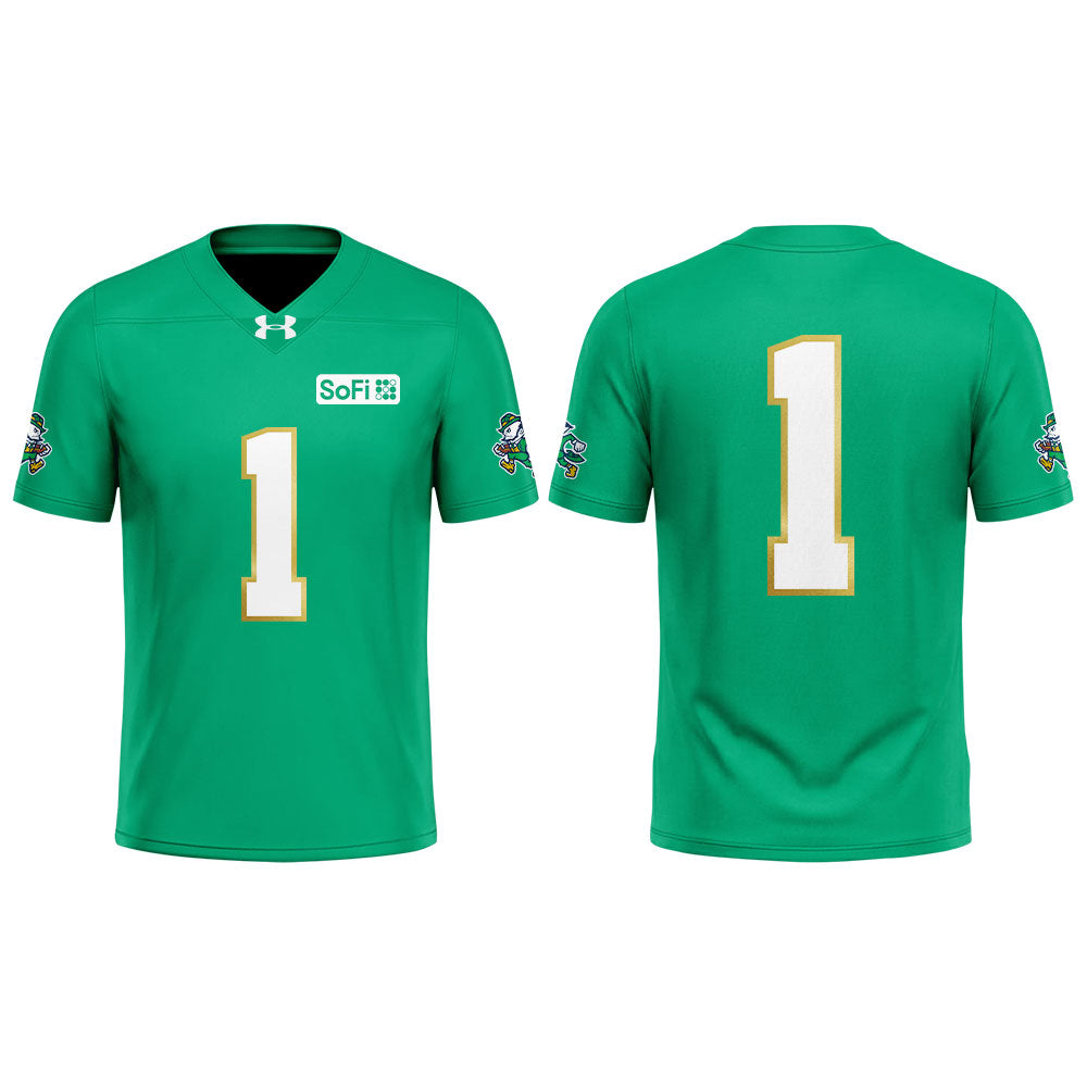.          The Notre Dame Fighting Irish team wears green kits made from twill fabric. Football Jersey Custom Number