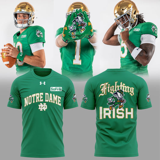 .          The Notre Dame Fighting Irish team wears green kits made from twill fabric. Shirt