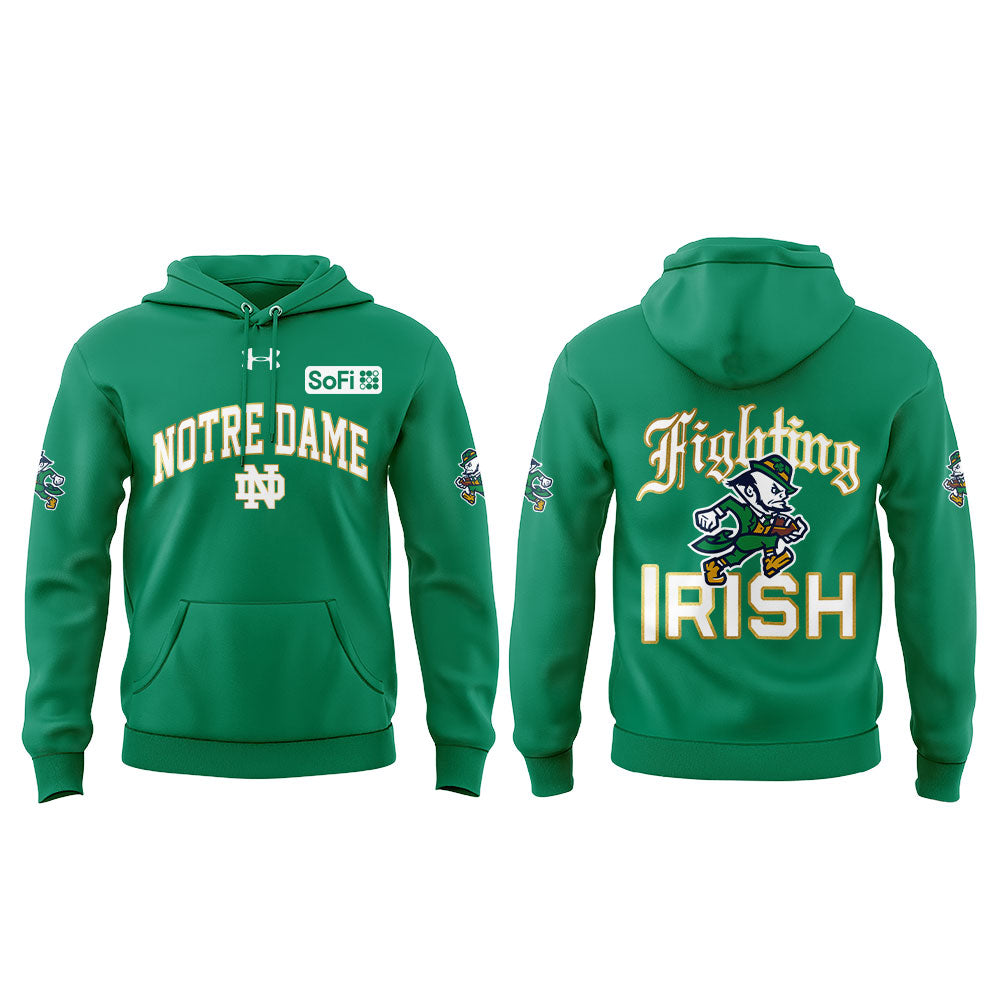 .          The Notre Dame Fighting Irish team wears green kits made from twill fabric. Hoodie