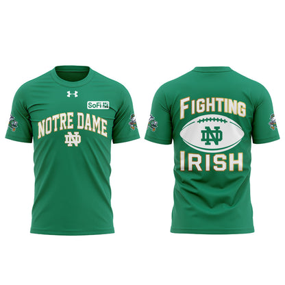 .          The Notre Dame Fighting Irish team wears green kits made from twill fabric. Shirt V2
