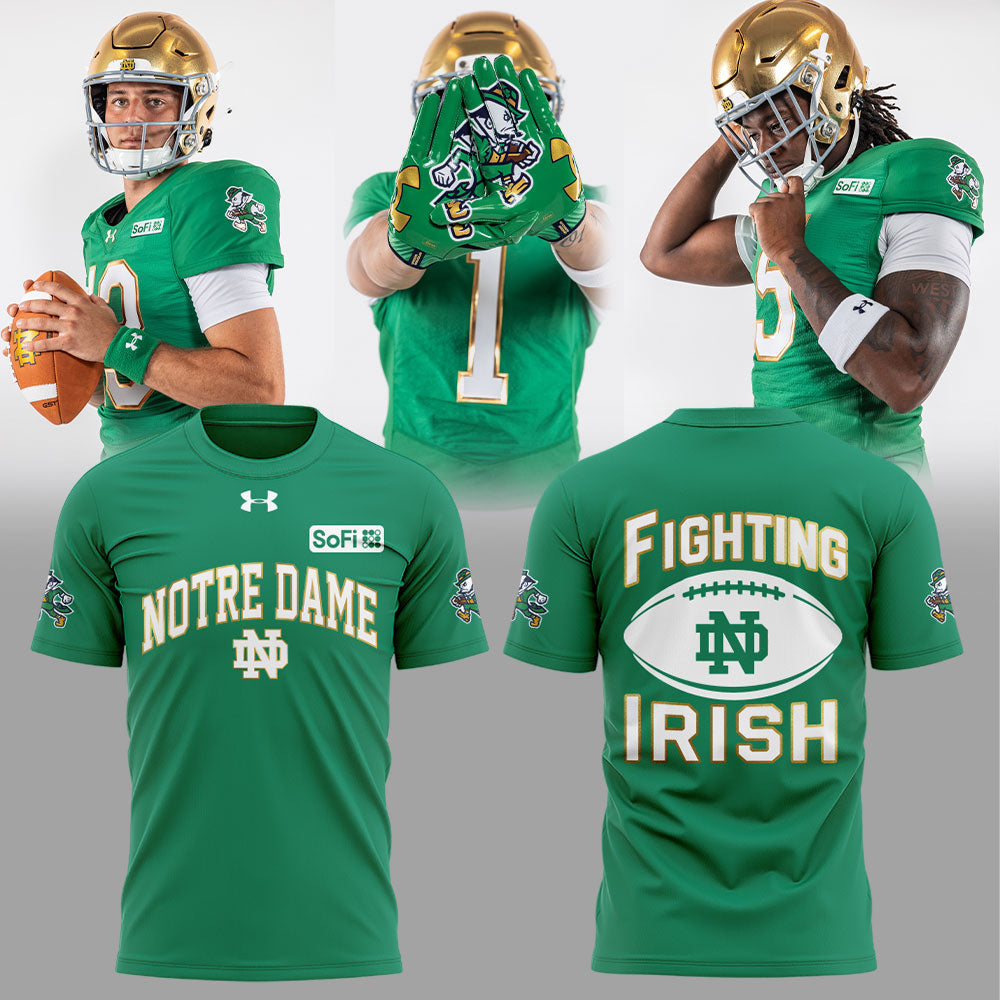 .          The Notre Dame Fighting Irish team wears green kits made from twill fabric. Shirt V2