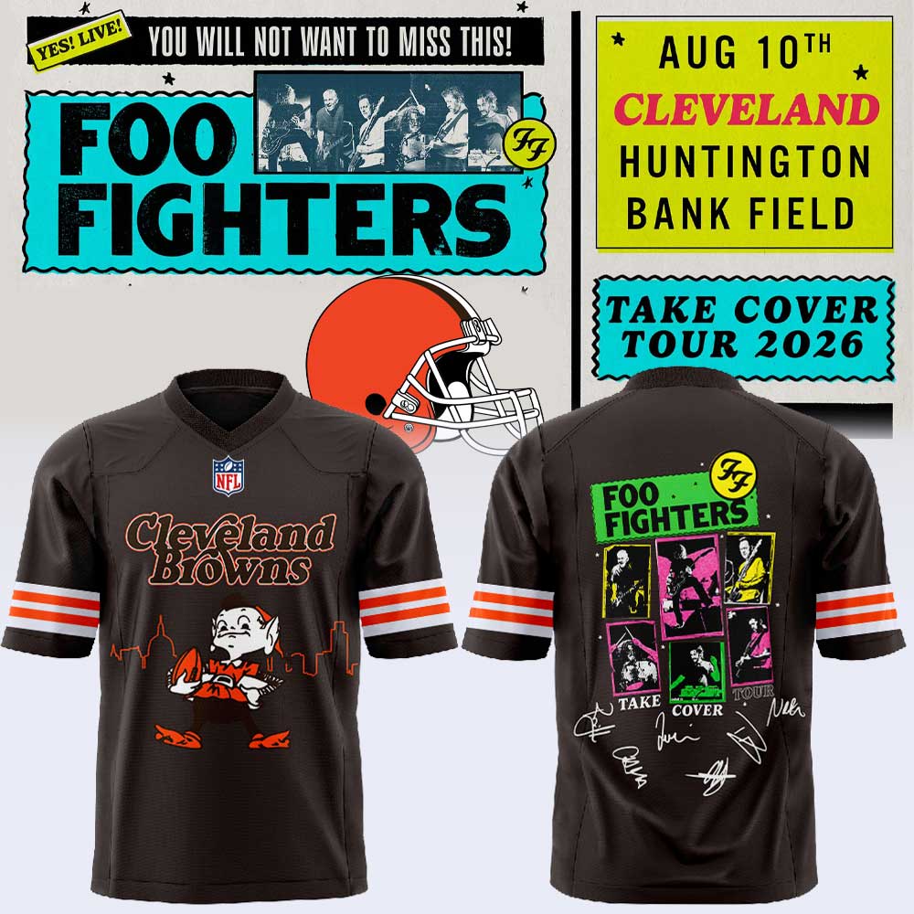 .              Foo Fighters TAKE COVER TOUR 2026 x Cleveland Browns Football Jersey V2