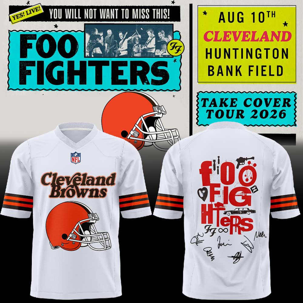 .              Foo Fighters TAKE COVER TOUR 2026 x Cleveland Browns Football Jersey V3