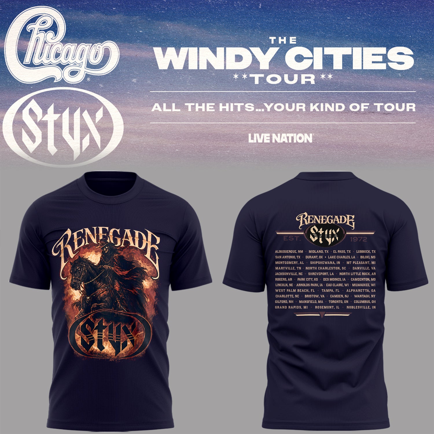 Limited Edition The Windy Cities Tour – All The Hits… Your Kind of Tour T-Shirt