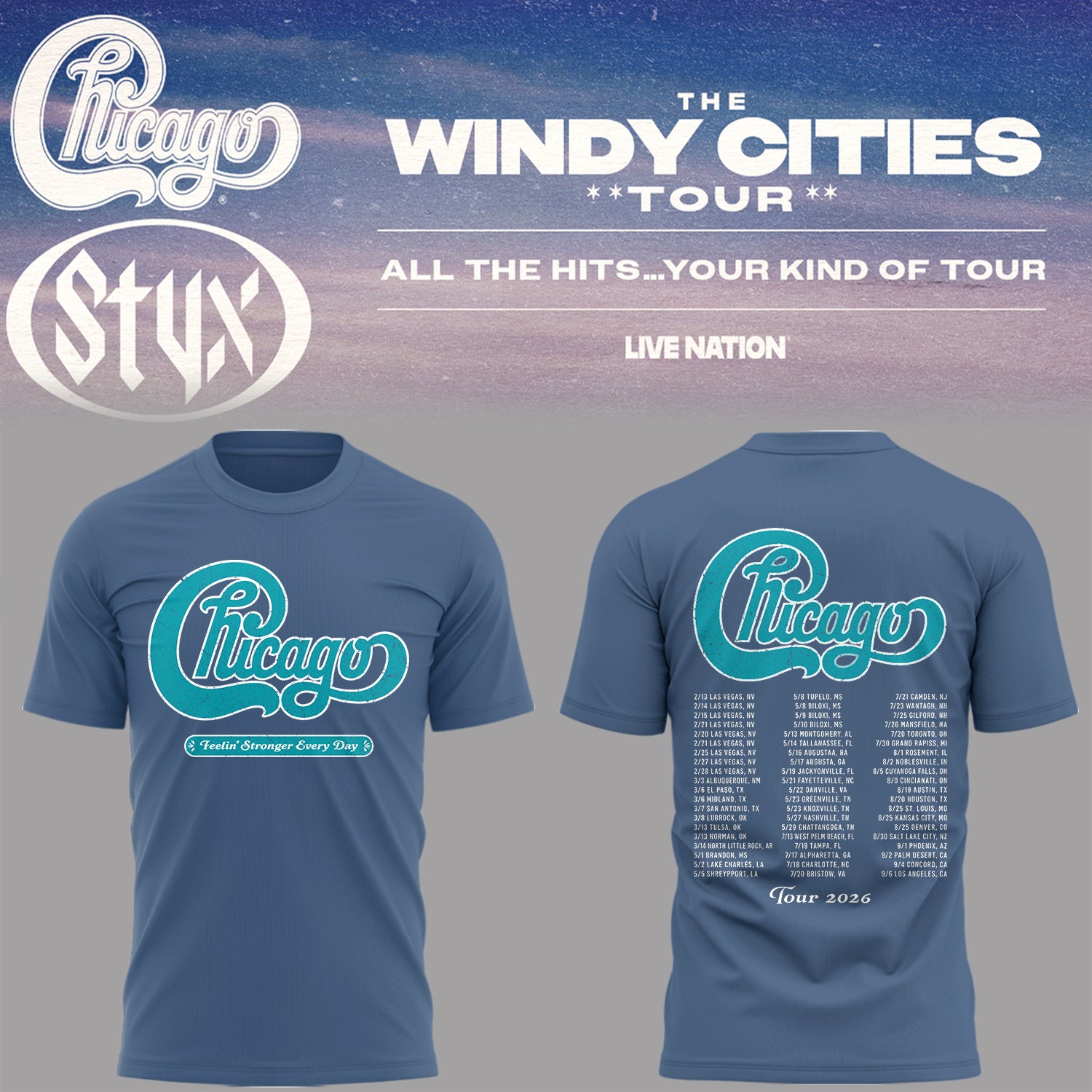 Limited Edition The Windy Cities Tour – All The Hits… Your Kind of Tour T-Shirt