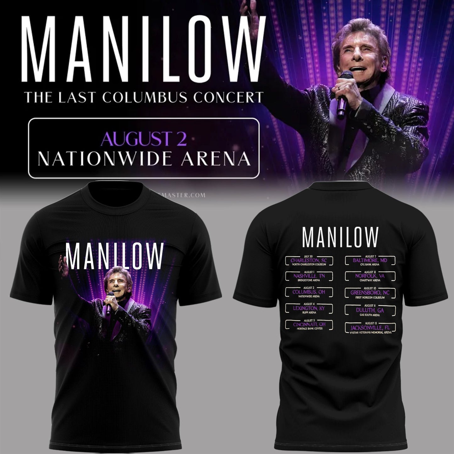 Limited Edition Barry Manilow The Last Columbus Concert Tshirt
