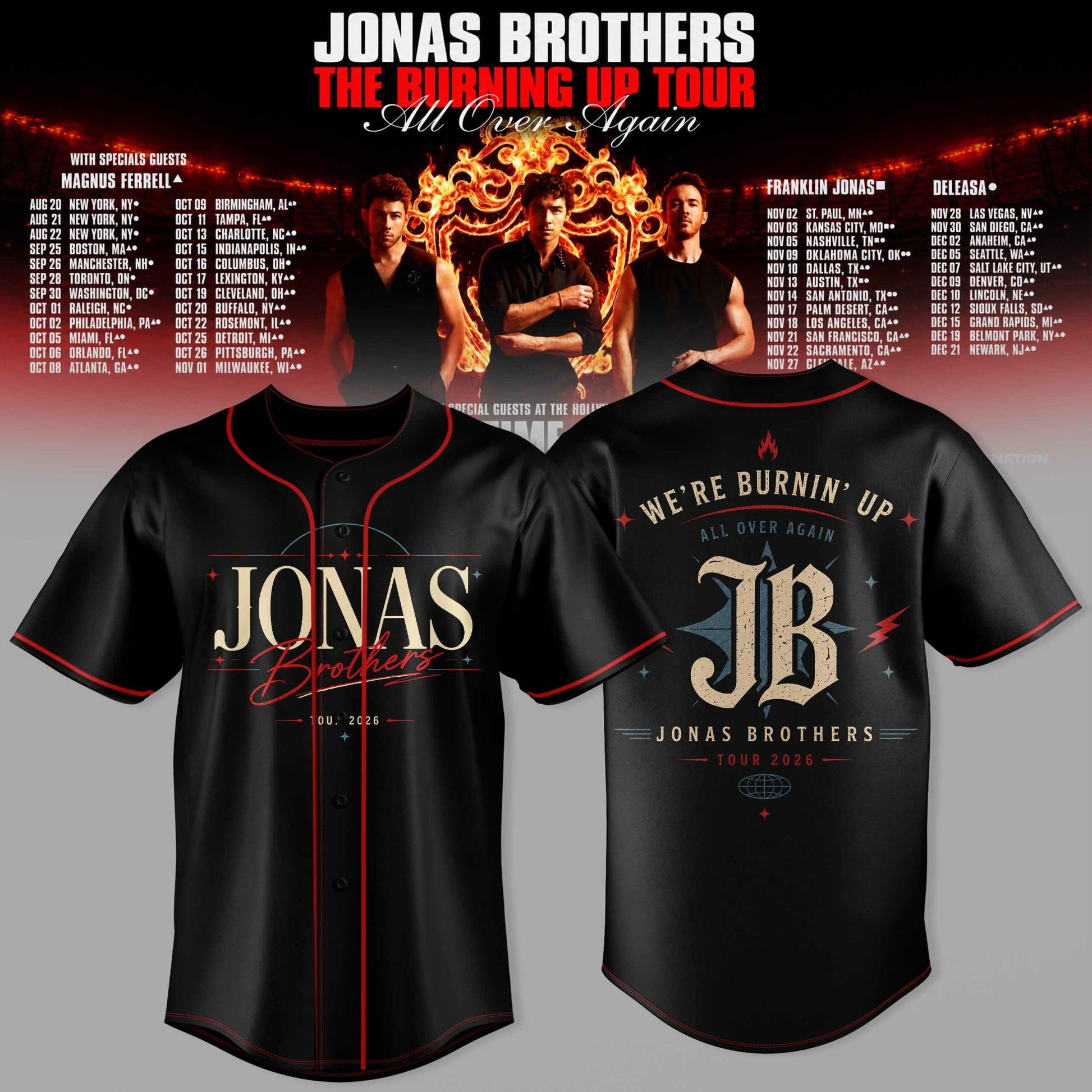 .Jns Bros The Burning Up Tour All Over Again 3D All-Over Print Baseball Jersey V8