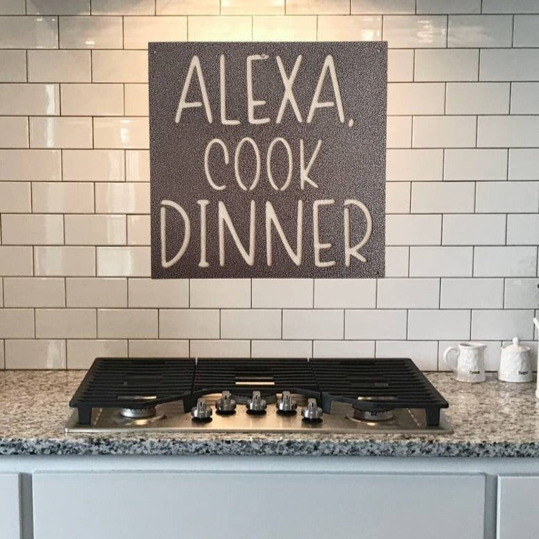 Alexa Cook Dinner Metal Sign, Kitchen Wall Decor, Kitchen Decor, Pantry Sign, Dining Room Sign, Metal Sign, Metal Words, Cooking Sign