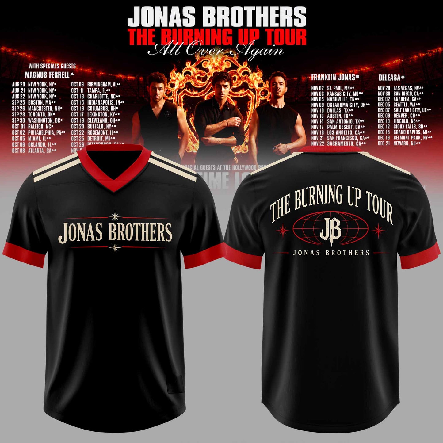 .Jns Bros The Burning Up Tour All Over Again 3D All-Over Print Football Jersey V7