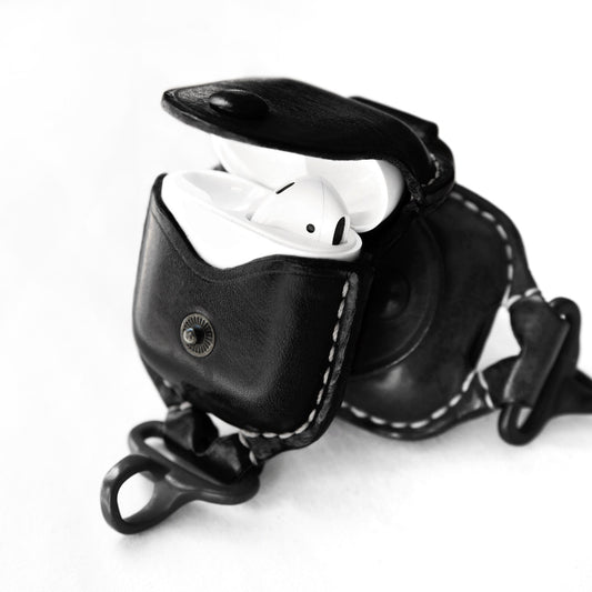 AirPods Case, Premium Leather Cover for Airpods 2 & 1 Cases with Fine Metal Carabiner/Earbuds Accessories (Black,1 Piece) Thanksgiving Gift