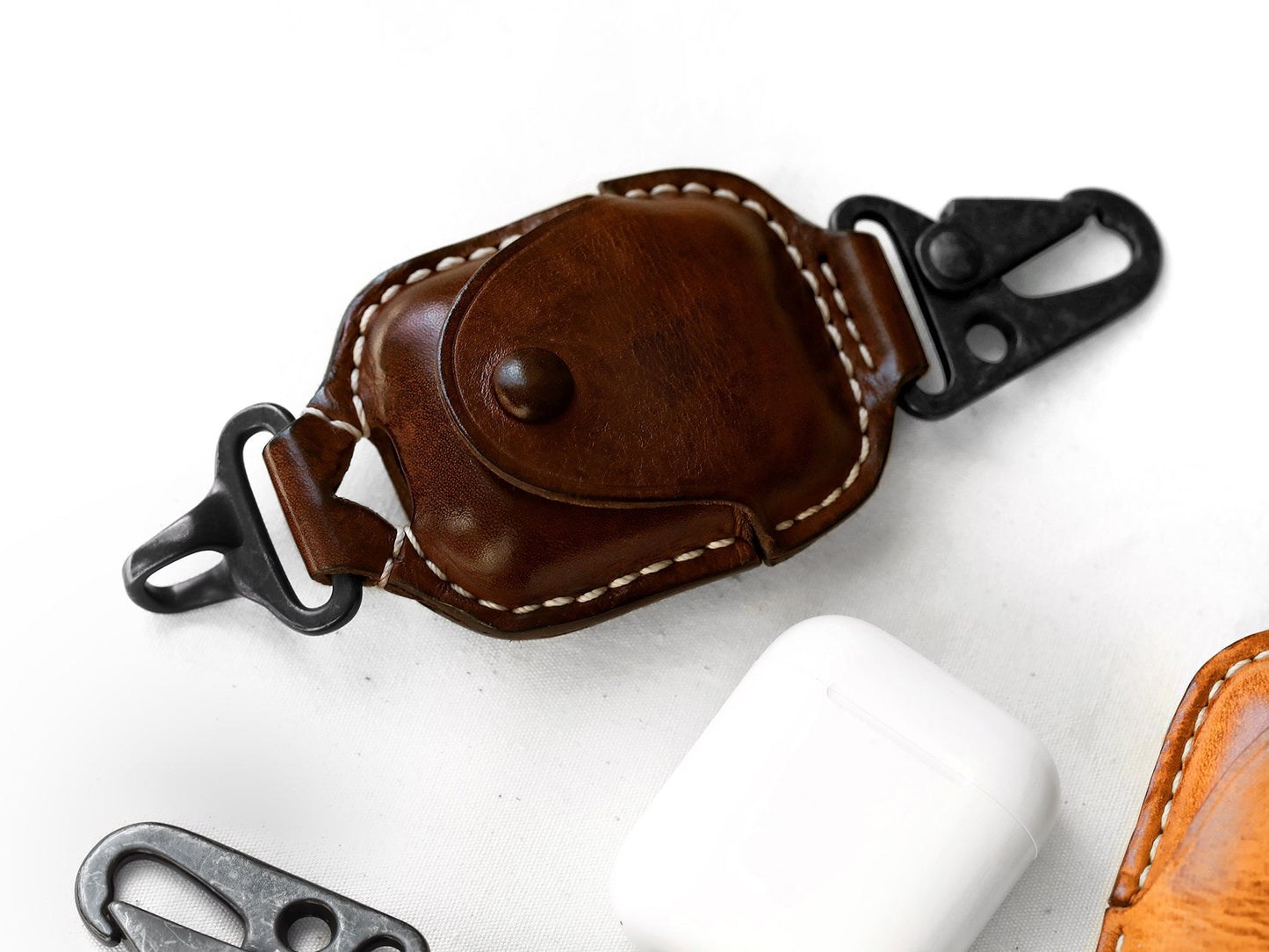 AirPods Case, Premium Leather Cover for Airpods 2 &1 Cases with Fine Metal Carabiner/Earbuds Accessories (Coffee, 1 Piece) Thanksgiving Gift