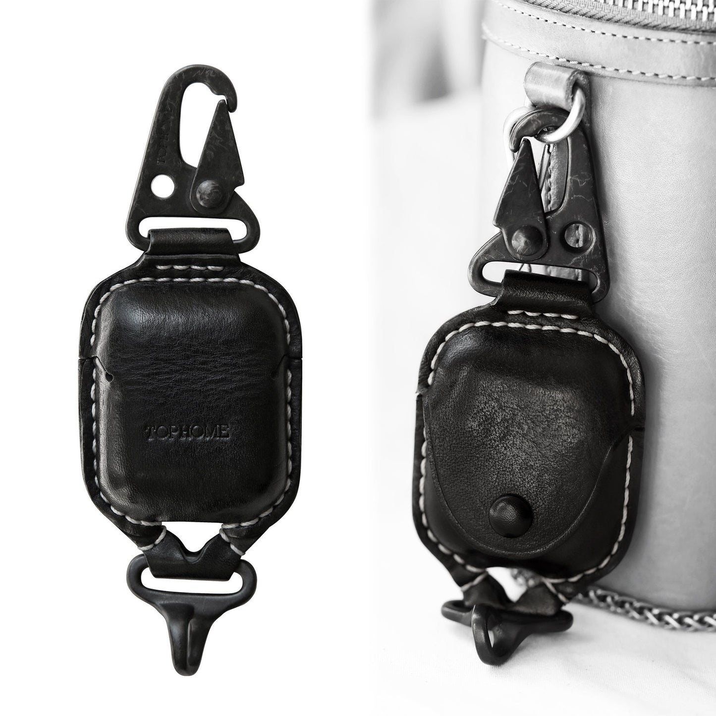 AirPods Case, Premium Leather Cover for Airpods 2 & 1 Cases with Fine Metal Carabiner/Earbuds Accessories (Black,1 Piece) Thanksgiving Gift