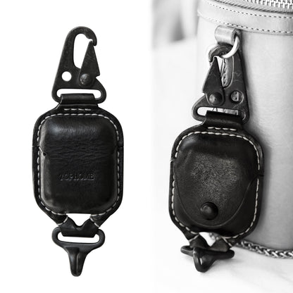 AirPods Case, Premium Leather Cover for Airpods 2 & 1 Cases with Fine Metal Carabiner/Earbuds Accessories (Black,1 Piece) Thanksgiving Gift