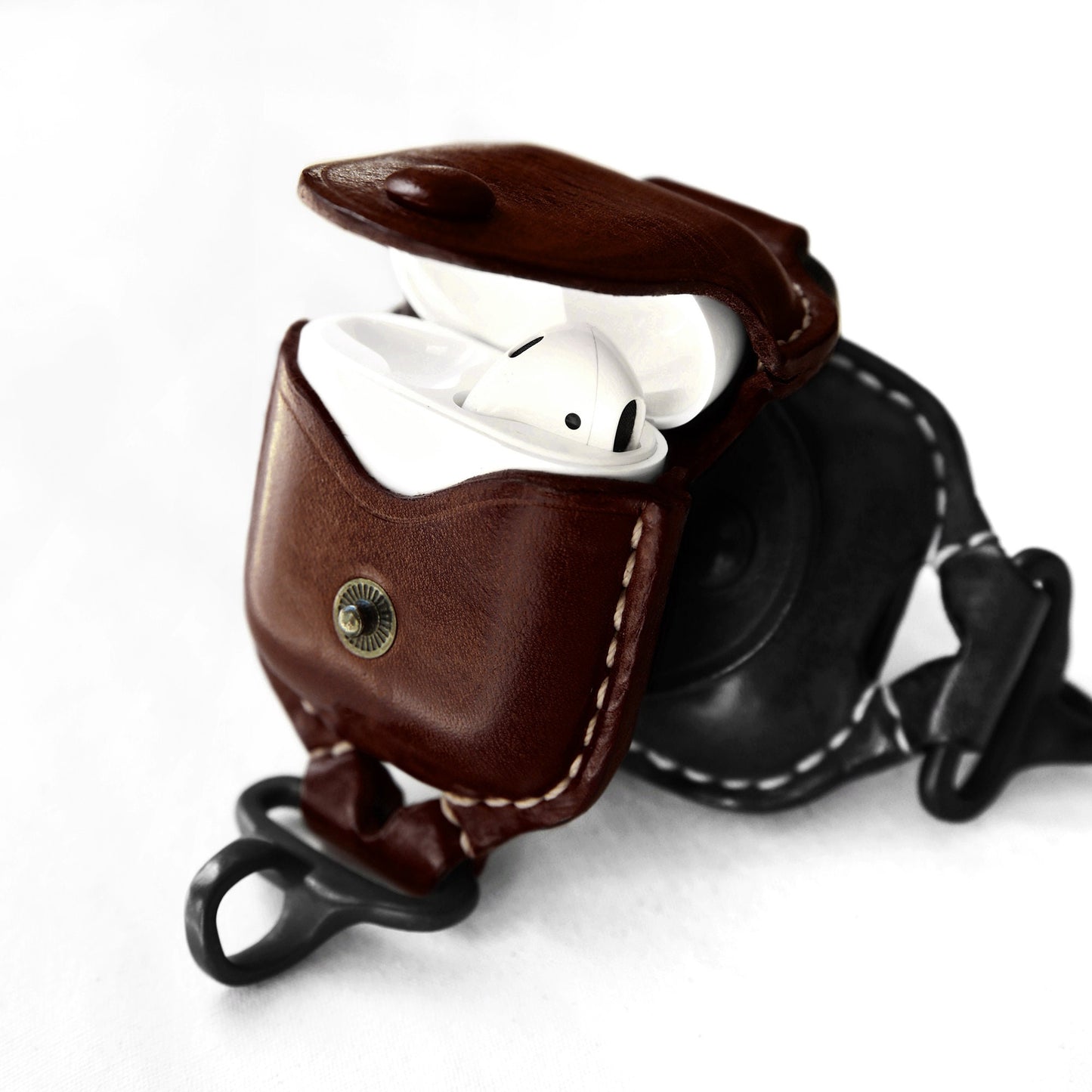 AirPods Case, Premium Leather Cover for Airpods 2 &1 Cases with Fine Metal Carabiner/Earbuds Accessories (Coffee, 1 Piece) Thanksgiving Gift