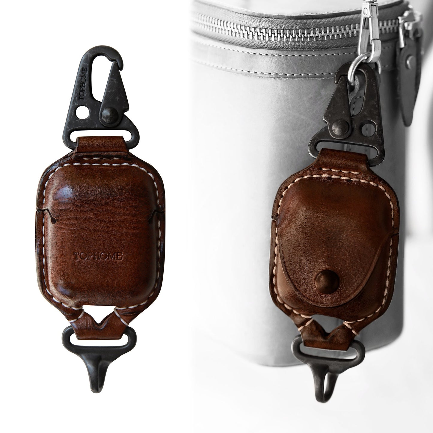 AirPods Case, Premium Leather Cover for Airpods 2 &1 Cases with Fine Metal Carabiner/Earbuds Accessories (Coffee, 1 Piece) Thanksgiving Gift
